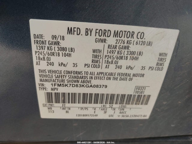 Aukcja sprzedaży 2019 Ford Explorer Xlt, vin: 1FM5K7D83KGA08379, numer aukcji: 44821391