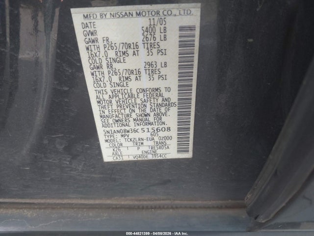 2006 NISSAN XTERRA 5N1AN08W36C515608 Photo 8