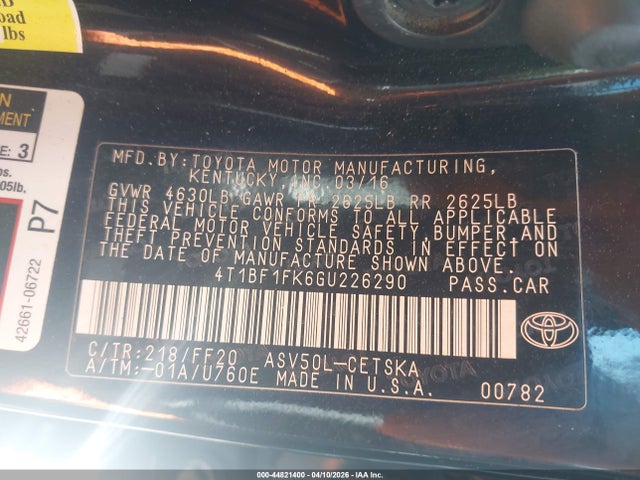 Продаж на аукціоні авто 2016 Toyota Camry Se, vin: 4T1BF1FK6GU226290, номер лоту: 44821400