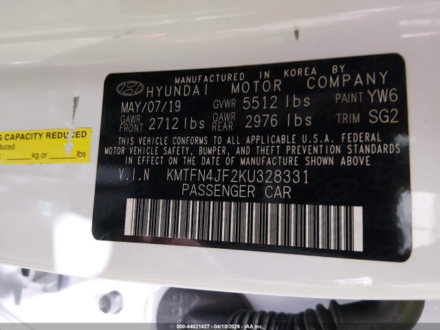 44821427 :رقم المزاد ، KMTFN4JF2KU328331 vin ، 2019 Genesis G80 5.0 Ultimate مزاد بيع