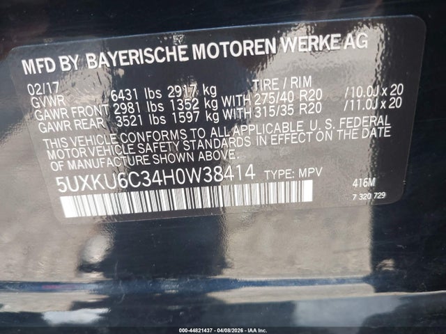 Продажа на аукционе авто 2017 Bmw X6 Xdrive50i, vin: 5UXKU6C34H0W38414, номер лота: 44821437