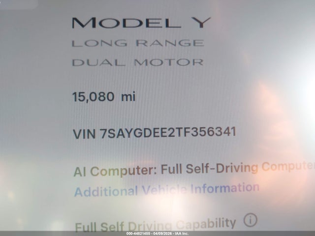 Продажа на аукционе авто 2026 Tesla Model Y All-wheel Drive/long Range Launch Series/premium All-wheel Drive, vin: 7SAYGDEE2TF356341, номер лота: 44821455