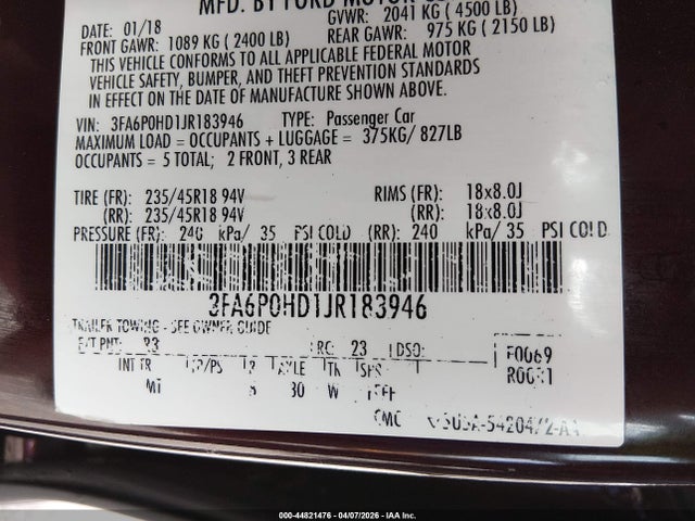 2018 FORD FUSION 3FA6P0HD1JR183946 Photo 8