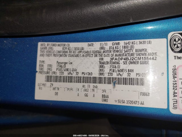 2012 FORD FIESTA 3FADP4BJ2CM155442 Photo 8