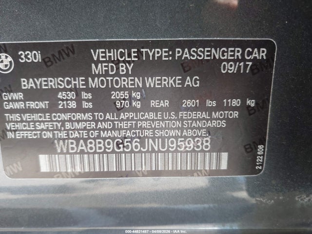 WBA8B9G56JNU95938 BMW 330I