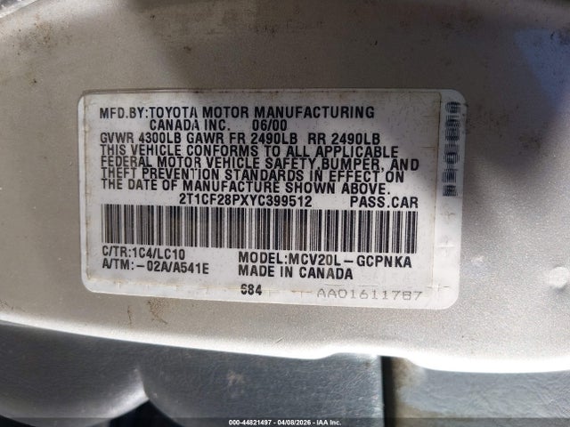2000 TOYOTA CAMRY SOLARA 2T1CF28PXYC399512 Photo 8