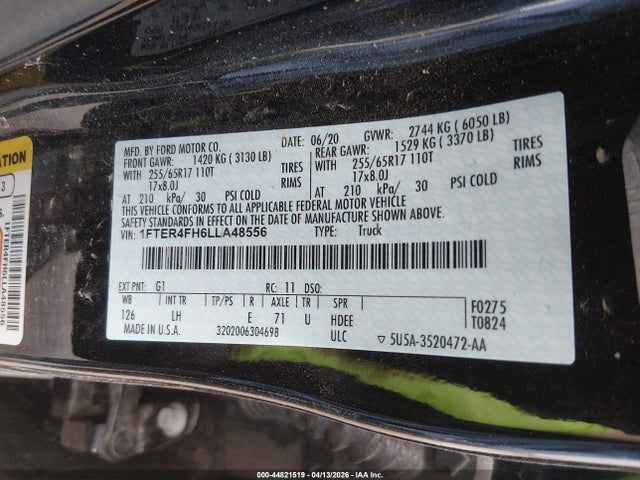 Продажа на аукционе авто 2020 Ford Ranger Xl, vin: 1FTER4FH6LLA48556, номер лота: 44821519