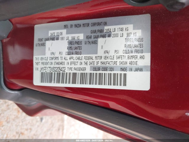 44821526 :رقم المزاد ، JM1FE173X60205402 vin ، 2006 Mazda Rx-8 6-speed Sport Automatic مزاد بيع