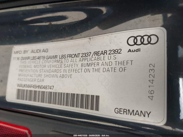 Продаж на аукціоні авто 2017 Audi A4 2.0t Premium, vin: WAUANAF45HN035358, номер лоту: 44821530