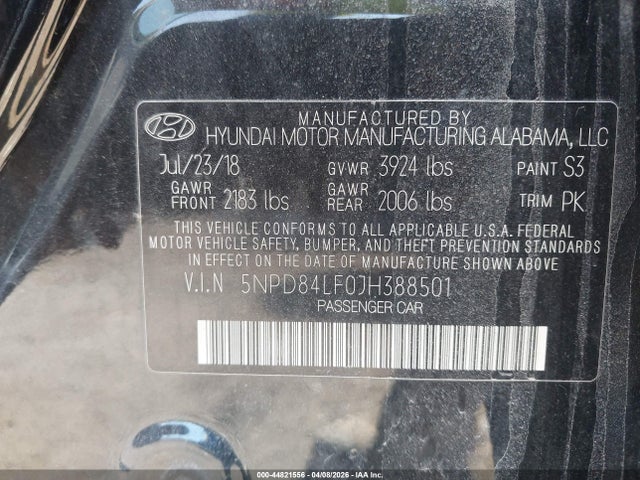 Aukcja sprzedaży 2018 Hyundai Elantra Value Edition, vin: 5NPD84LF0JH388501, numer aukcji: 44821556