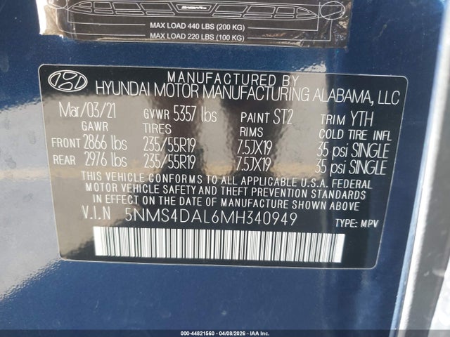 Hyundai Santa Fe Limited 2021 5NMS4DAL6MH340949 Image 9