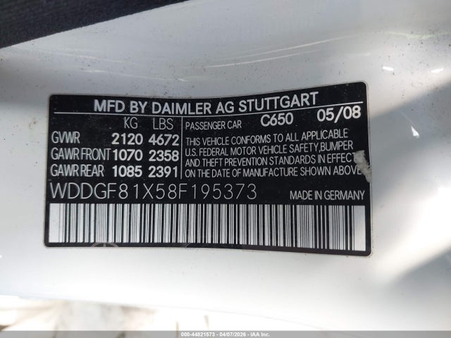 Aukcja sprzedaży 2008 Mercedes-benz C 300 Luxury 4matic/sport 4matic, vin: WDDGF81X58F195373, numer aukcji: 44821573