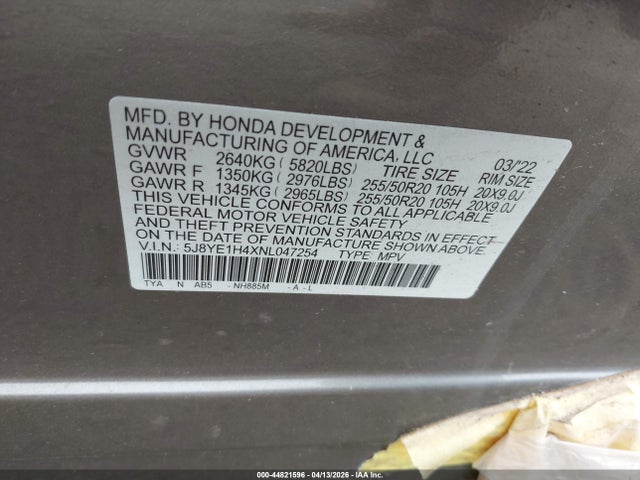 2022 Acura Mdx Technology Package მანქანა იყიდება აუქციონზე, vin: 5J8YE1H4XNL047254, აუქციონის ნომერი: 44821596