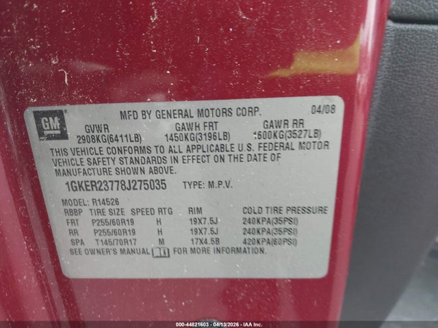 2008 GMC ACADIA 1GKER23778J275035 Photo 8