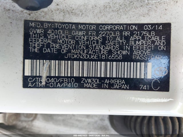 Toyota Prius One 2014 JTDKN3DU6E1816558 Image 9