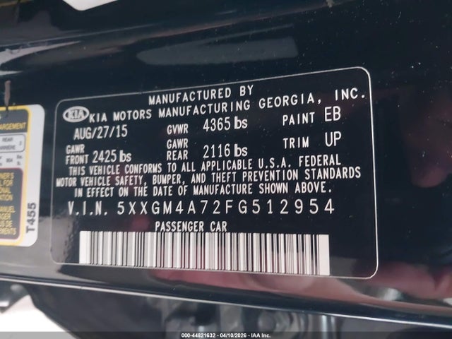 5XXGM4A72FG512954 KIA Optima Lx
