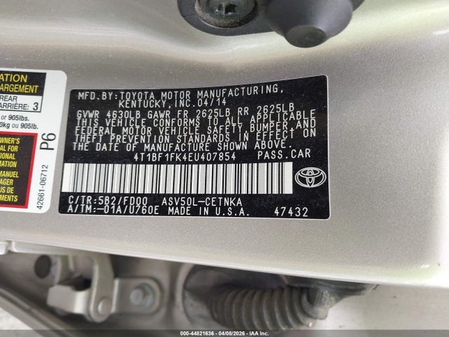 Продажа на аукционе авто 2014 Toyota Camry Le, vin: 4T1BF1FK4EU407854, номер лота: 44821636