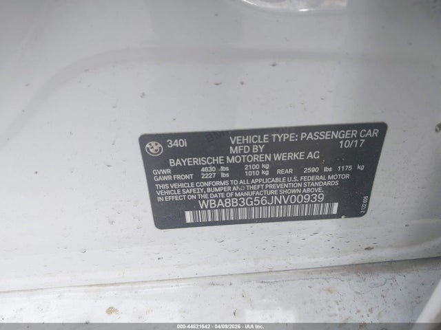 Продажа на аукционе авто 2018 Bmw 340i, vin: WBA8B3G56JNV00939, номер лота: 44821642