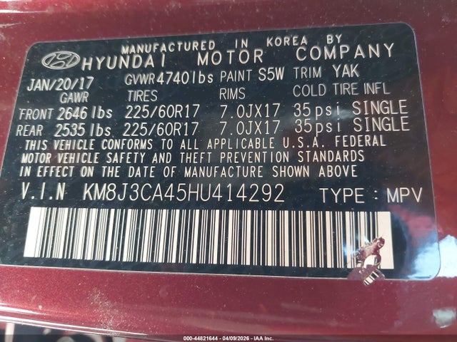 KM8J3CA45HU414292 Hyundai TUCSON SE