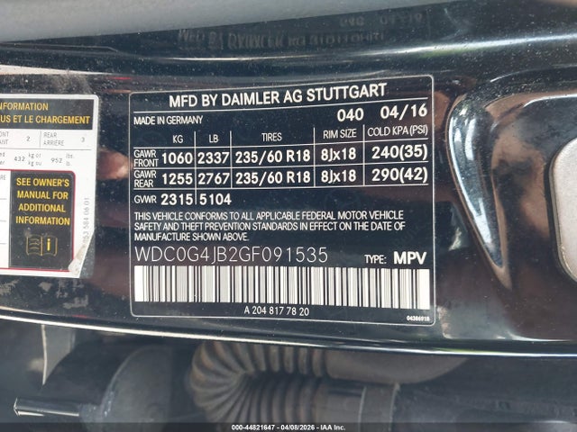 Aukcja sprzedaży 2016 Mercedes-benz Glc 300, vin: WDC0G4JB2GF091535, numer aukcji: 44821647