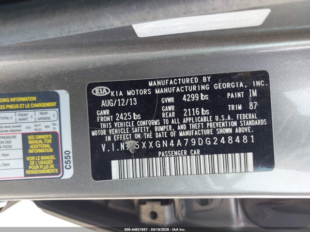 2013 Kia Optima Ex მანქანა იყიდება აუქციონზე, vin: 5XXGN4A79DG248481, აუქციონის ნომერი: 44821657