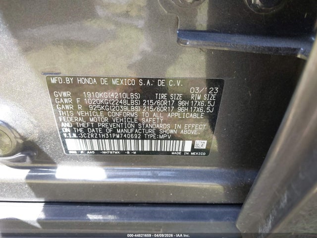 Aukcja sprzedaży 2023 Honda Hr-v 2wd Lx, vin: 3CZRZ1H31PM740692, numer aukcji: 44821659