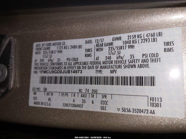 Ford ESCAPE SE 2018 1FMCU9GD0JUB14973 Image 9
