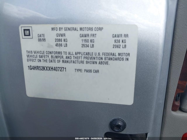 Aukcja sprzedaży 1999 Buick Lesabre Limited Cmi, vin: 1G4HR52KXXH407271, numer aukcji: 44821678