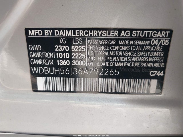 2006 Mercedes-benz E 350 მანქანა იყიდება აუქციონზე, vin: WDBUH56J36A792265, აუქციონის ნომერი: 44821702