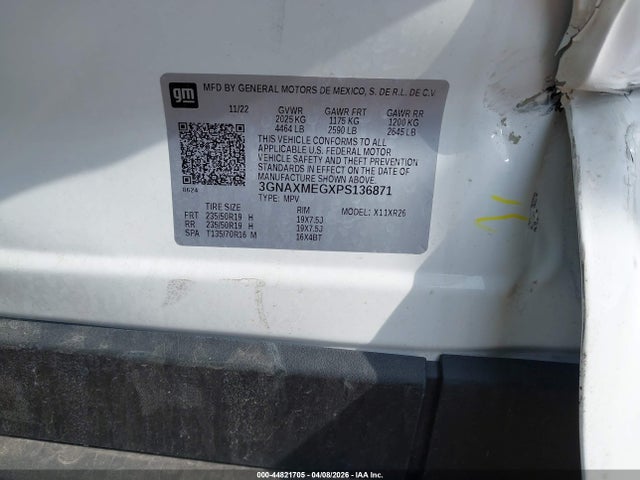44821705 :رقم المزاد ، 3GNAXMEGXPS136871 vin ، 2023 Chevrolet Equinox Fwd Rs مزاد بيع