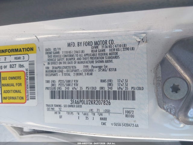 Ford Fusion Hybrid Se 2019 3FA6P0LU2KR207826 Image 9