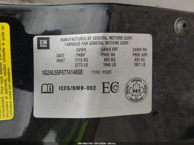 Aukcja sprzedaży 2007 Pontiac G5 Se, vin: 1G2AL55F677414668, numer aukcji: 44821750