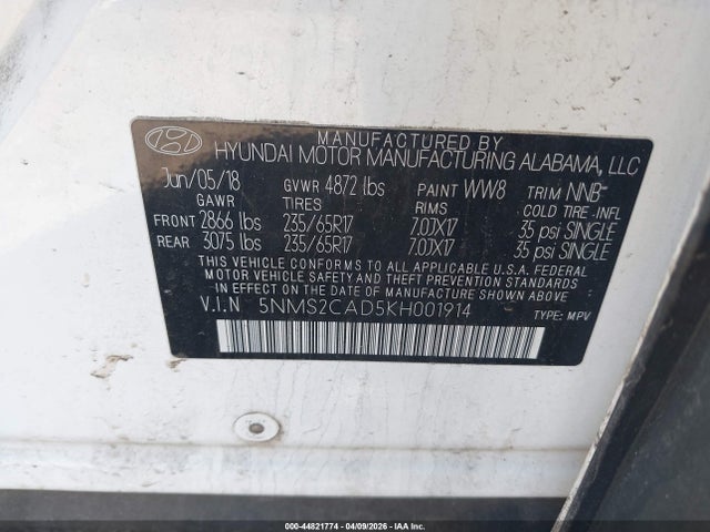 Hyundai Santa Fe Se 2019 5NMS2CAD5KH001914 Image 9