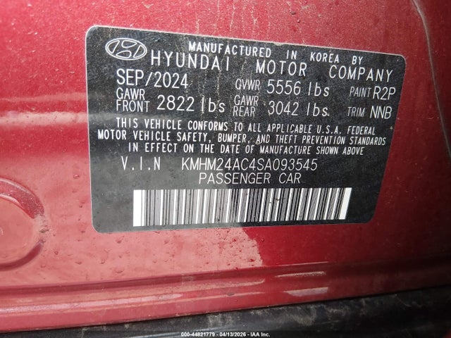 Aukcja sprzedaży 2025 Hyundai Ioniq 6 Se, vin: KMHM24AC4SA093545, numer aukcji: 44821779