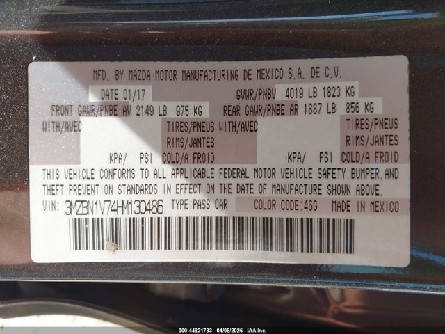 Продажа на аукционе авто 2017 Mazda Mazda3 Touring, vin: 3MZBN1V74HM130486, номер лота: 44821783