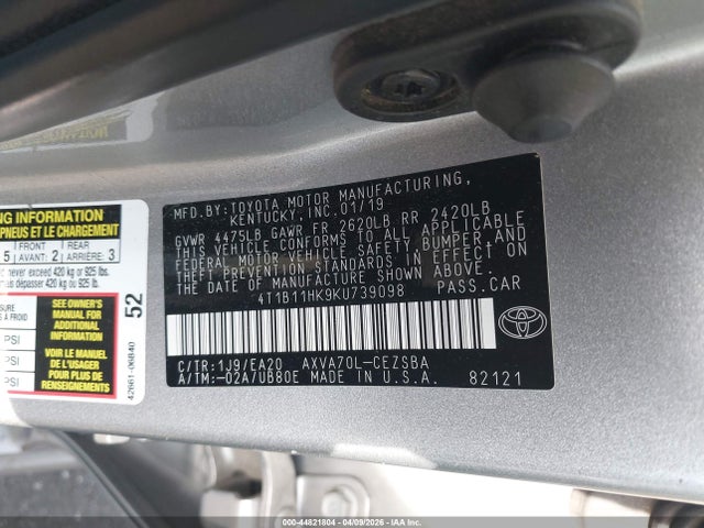4T1B11HK9KU739098 Toyota CAMRY SE