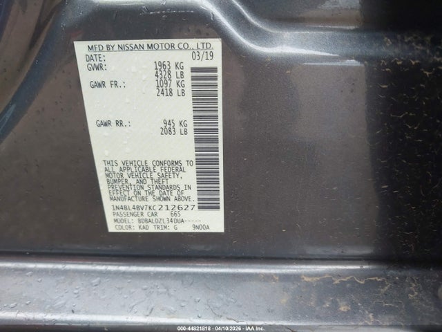 Продаж на аукціоні авто 2019 Nissan Altima 2.5 S, vin: 1N4BL4BV7KC212627, номер лоту: 44821818