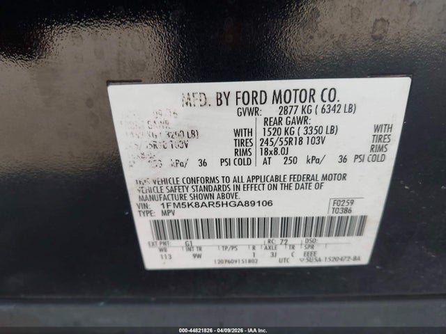 1FM5K8AR5HGA89106 Ford Utility Police Interceptor