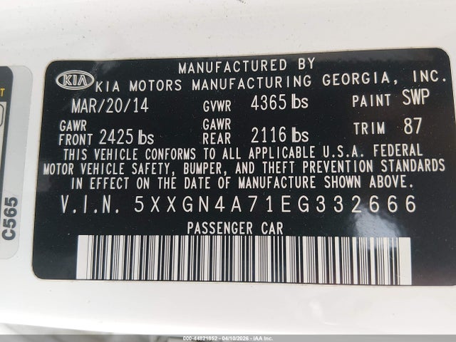 5XXGN4A71EG332666 KIA OPTIMA EX