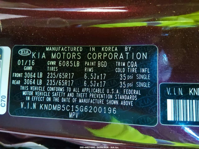 KNDMB5C15G6200196 KIA SEDONA LX