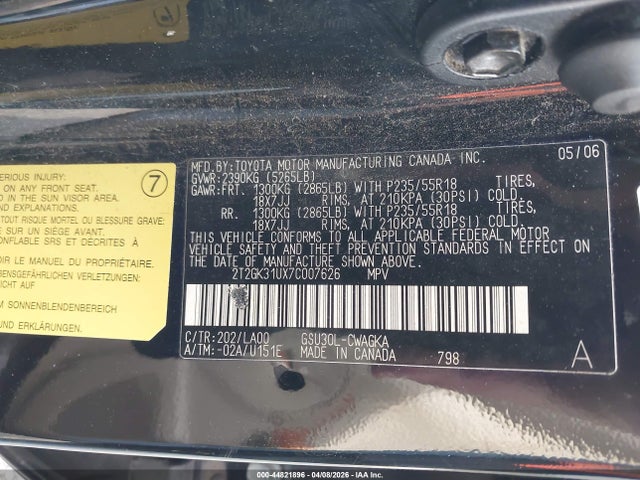 Продаж на аукціоні авто 2007 Lexus Rx 350, vin: 2T2GK31UX7C007626, номер лоту: 44821896