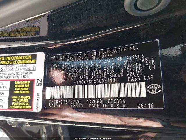 2025 Toyota Camry Se მანქანა იყიდება აუქციონზე, vin: 4T1DAACKXSU037131, აუქციონის ნომერი: 44821922
