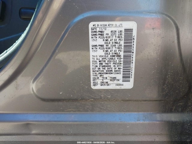 Продажа на аукционе авто 2013 Nissan Rogue Sv, vin: JN8AS5MV6DW120443, номер лота: 44821930