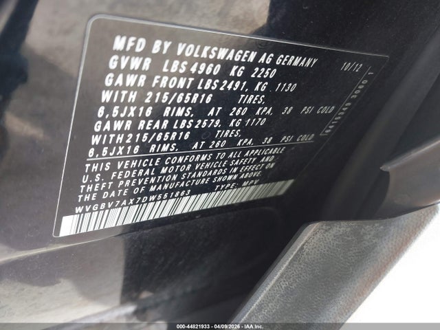 2013 VOLKSWAGEN TIGUAN WVGBV7AX7DW551863 Photo 8