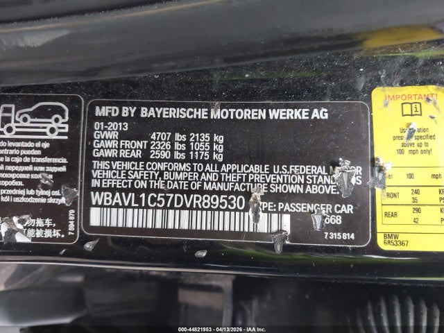 44821953 :رقم المزاد ، WBAVL1C57DVR89530 vin ، 2013 Bmw X1 Xdrive28i مزاد بيع