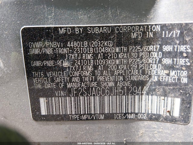 2018 SUBARU FORESTER JF2SJAGC6JH512944 Photo 8