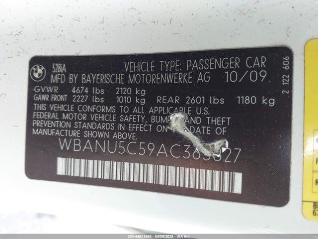 Aukcja sprzedaży 2010 Bmw 528i, vin: WBANU5C59AC365627, numer aukcji: 44821968