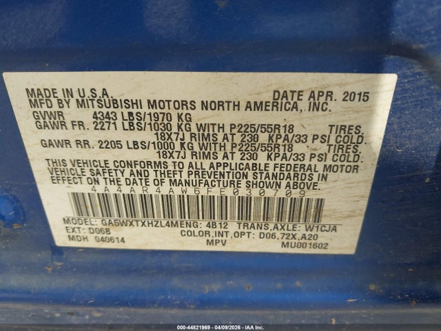 Продаж на аукціоні авто 2015 Mitsubishi Outlander Sport Gt, vin: 4A4AR4AW6FE030709, номер лоту: 44821969
