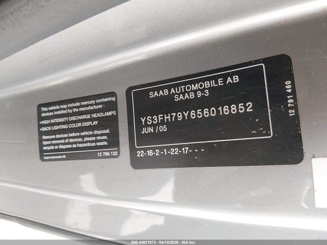 2005 SAAB 9-3 YS3FH79Y656016852 Photo 8