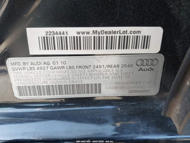 2010 AUDI A4 WAUBFAFL0AN046217 Photo 8
